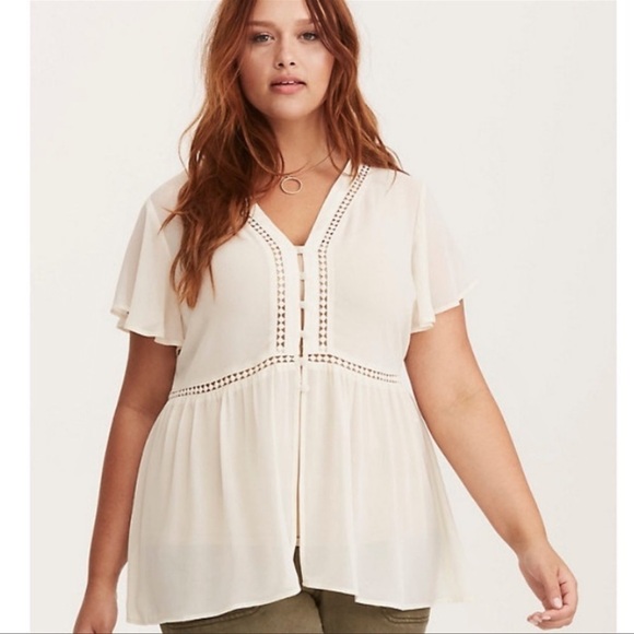 torrid Tops - Torrid Ivory Chiffon Lace Up Blouse Size 5x
